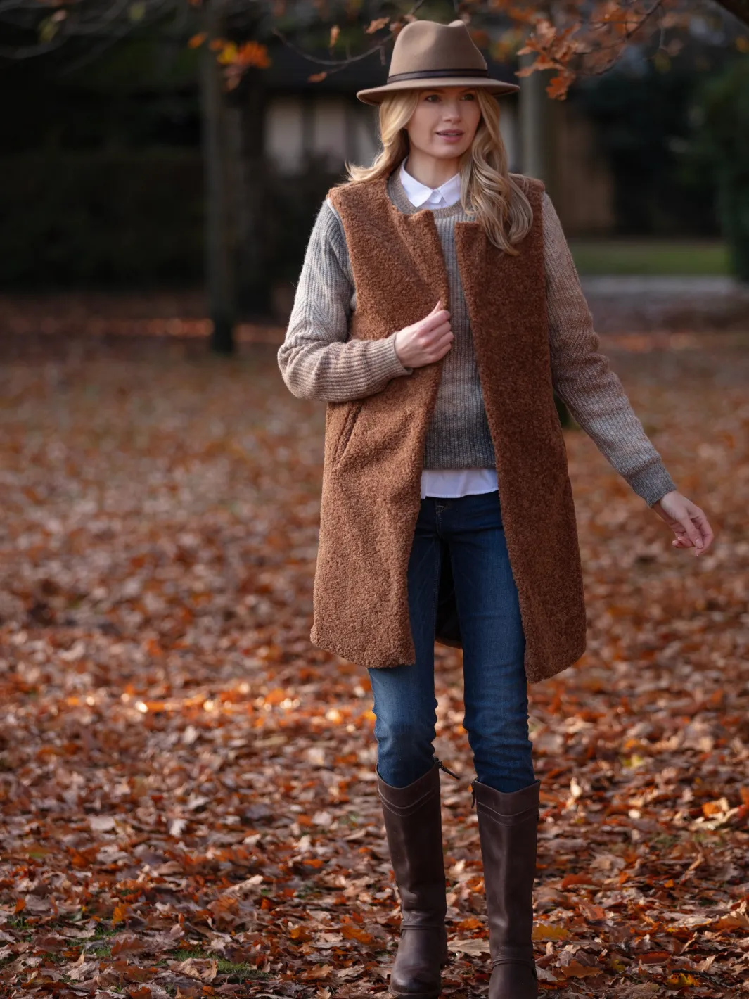 John Partridge Shearling Gilet vest brun fuskepels S/M–L/XL