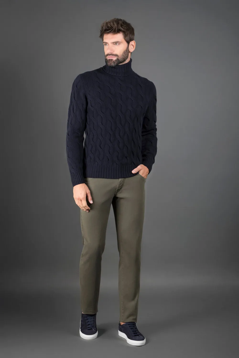 Moorer GORDON-WS3 høyhalset genser marine/milk ull cashmere