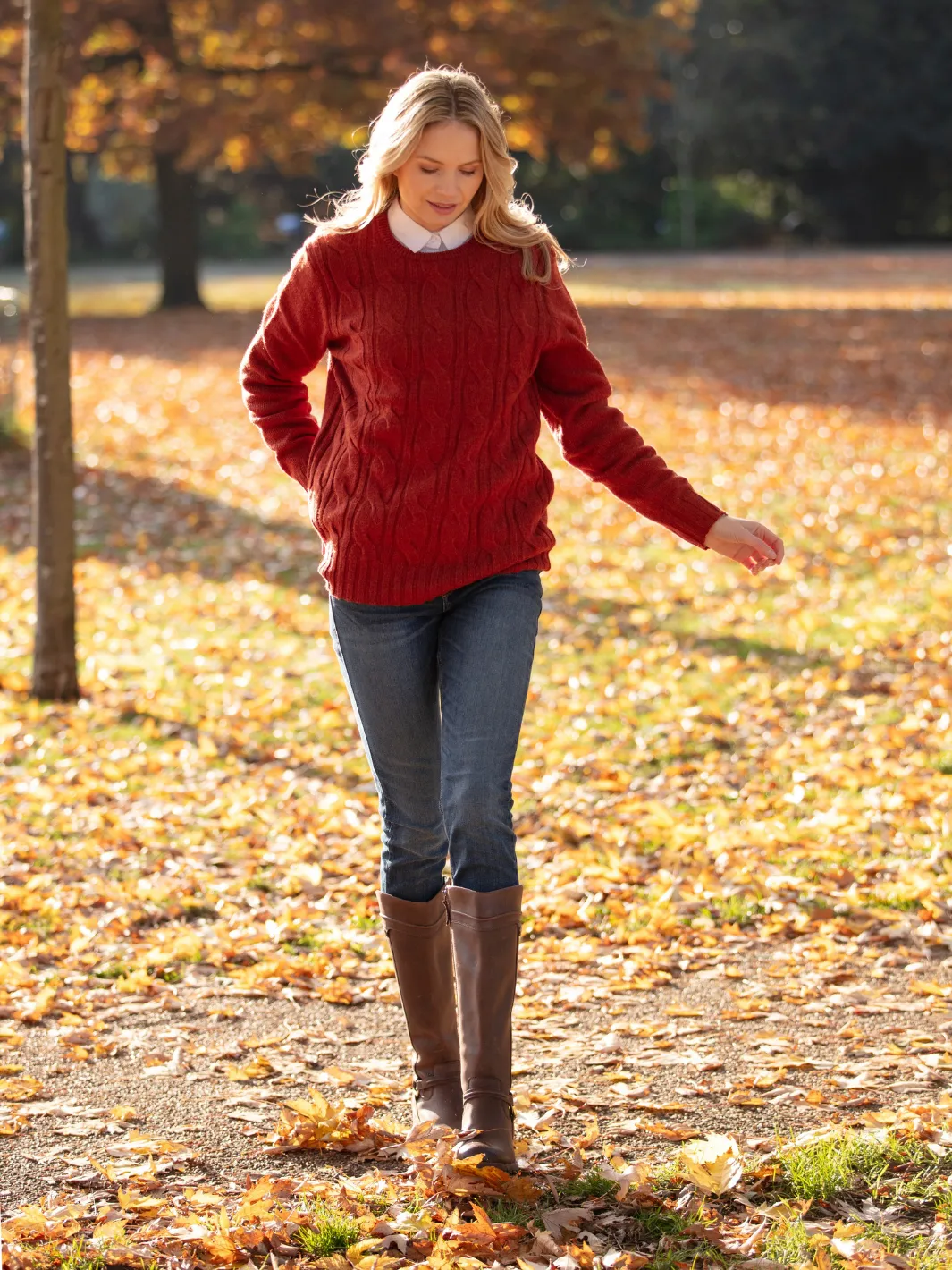John Partridge Cable Knit Jumper kabelgenser Rust lammeullblanding
