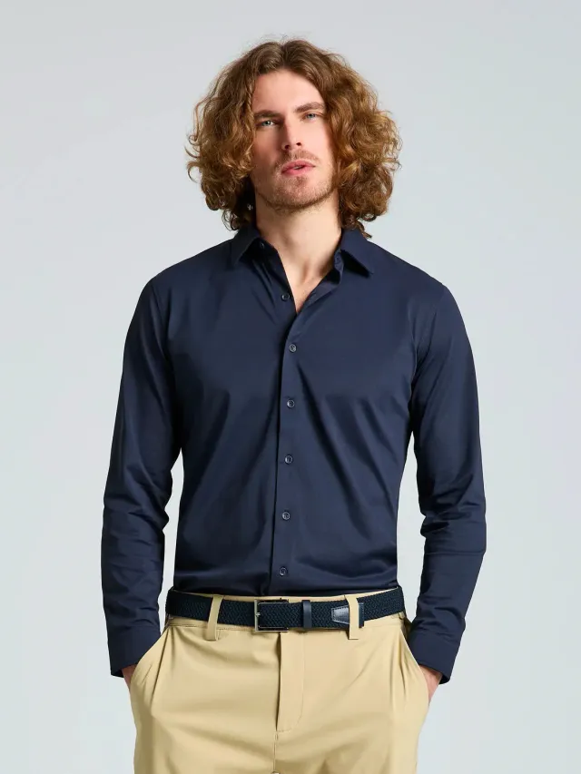Slam Tech Piqué Shirt LS poloskjorte mørk marineblå UPF 50+