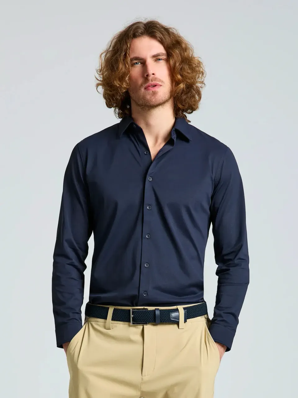 Slam Tech Piqué Shirt LS poloskjorte mørk marineblå UPF 50+