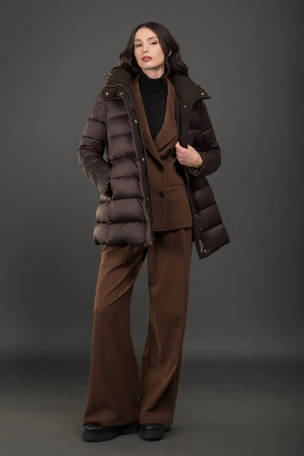 Moorer Aleria-PAR dobbeltspent blazer Caffè stretchjersey