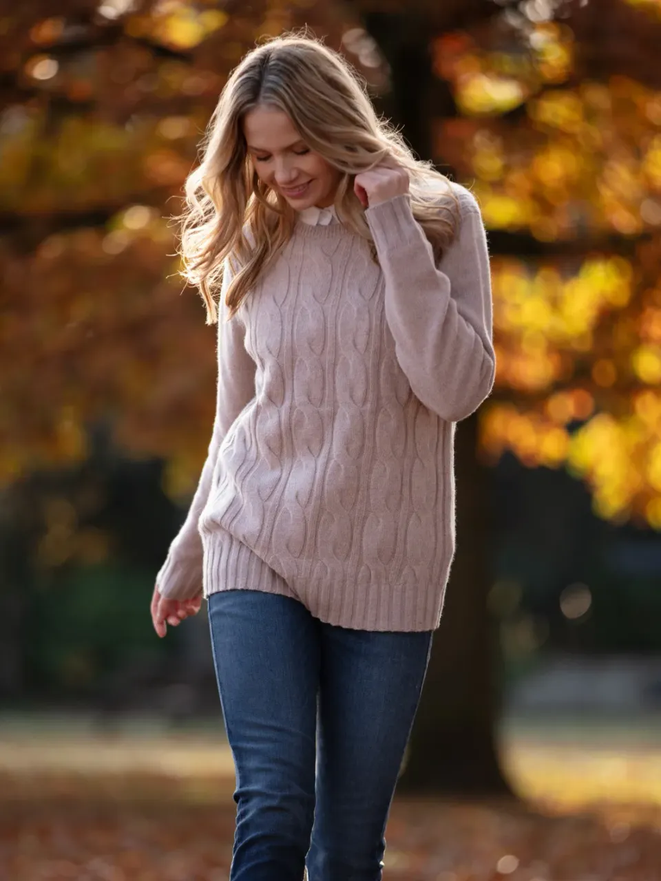 John Partridge Cable Knit Jumper genser oatmeal lammeullblanding