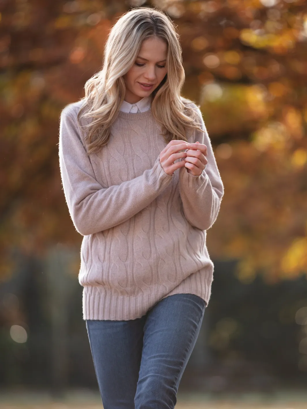 John Partridge Cable Knit Jumper genser oatmeal lammeullblanding