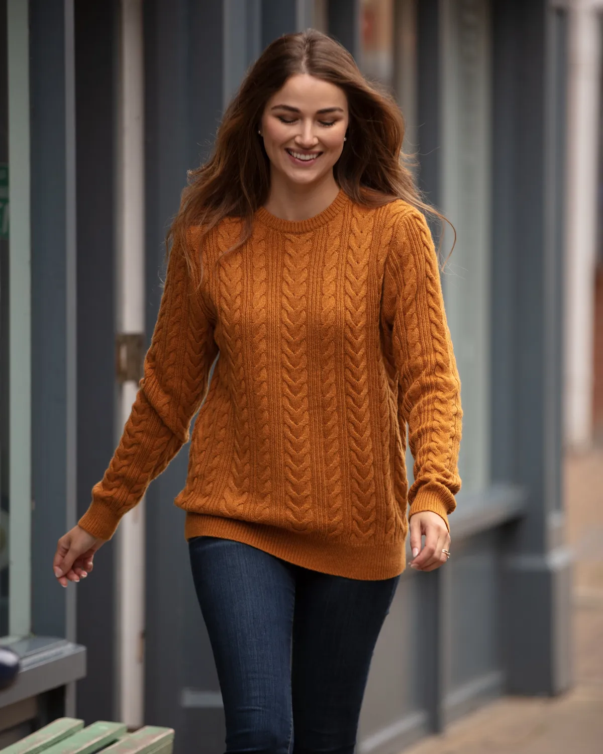 John Partridge Herringbone Crew Neck Jumper genser Mustard – lammeullblanding