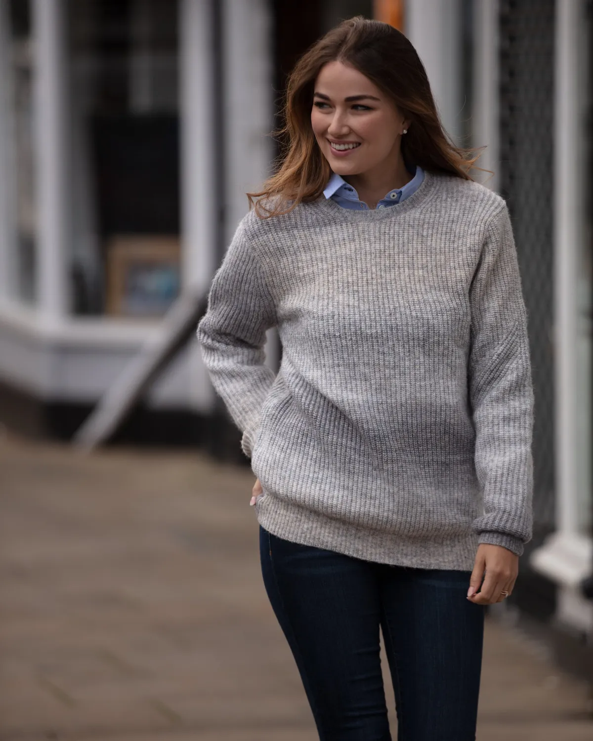 John Partridge Ombre Eco Crew Neck genser gråmelert resirkulert