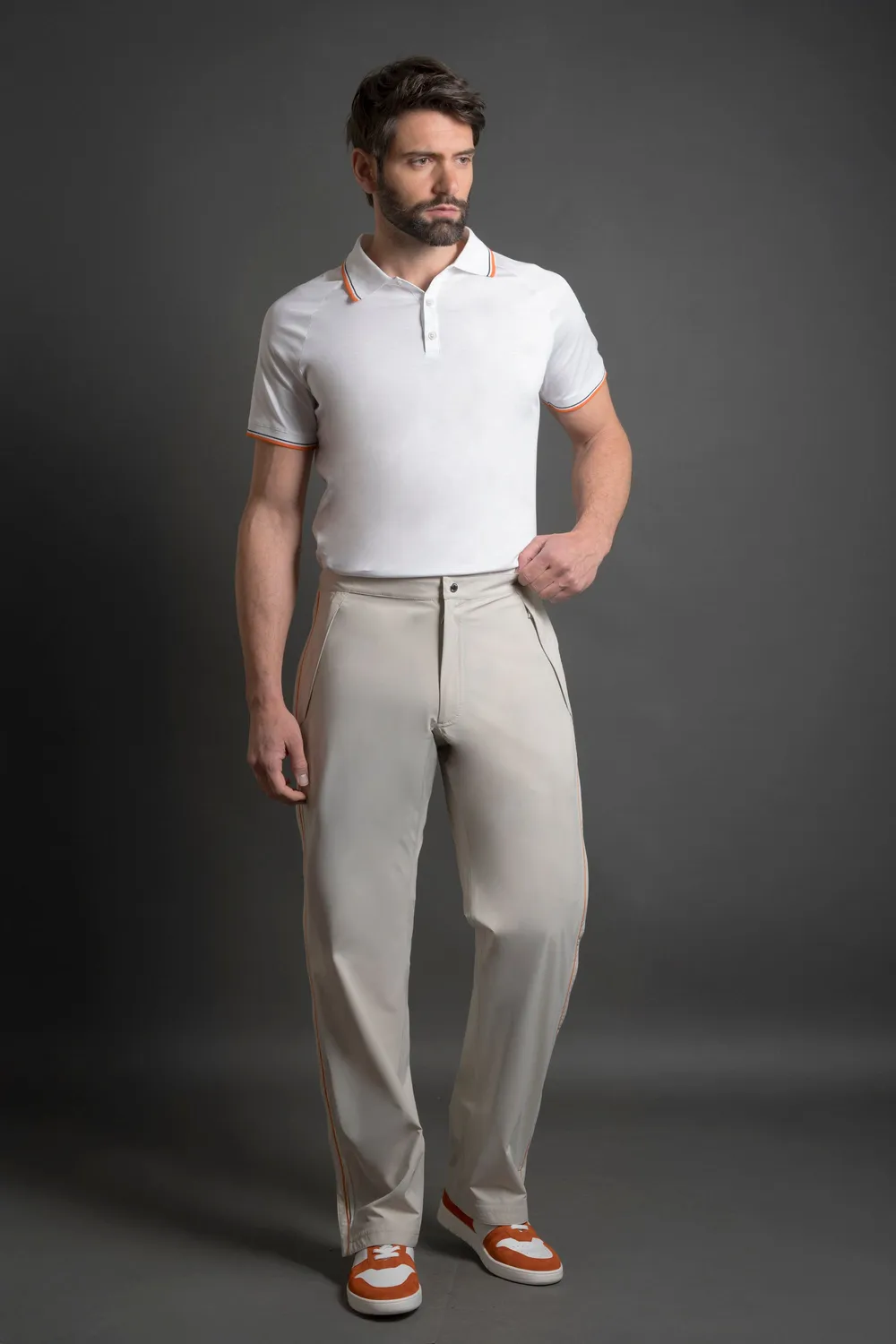 Moorer CYPRESS-4TC poloskjorte hvit/navy i stretchbomull