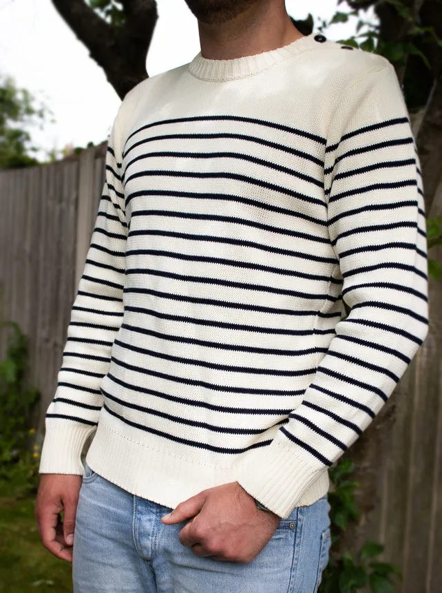John Partridge Breton Stripe Sweatshirt genser natur/marine 2XL bomull