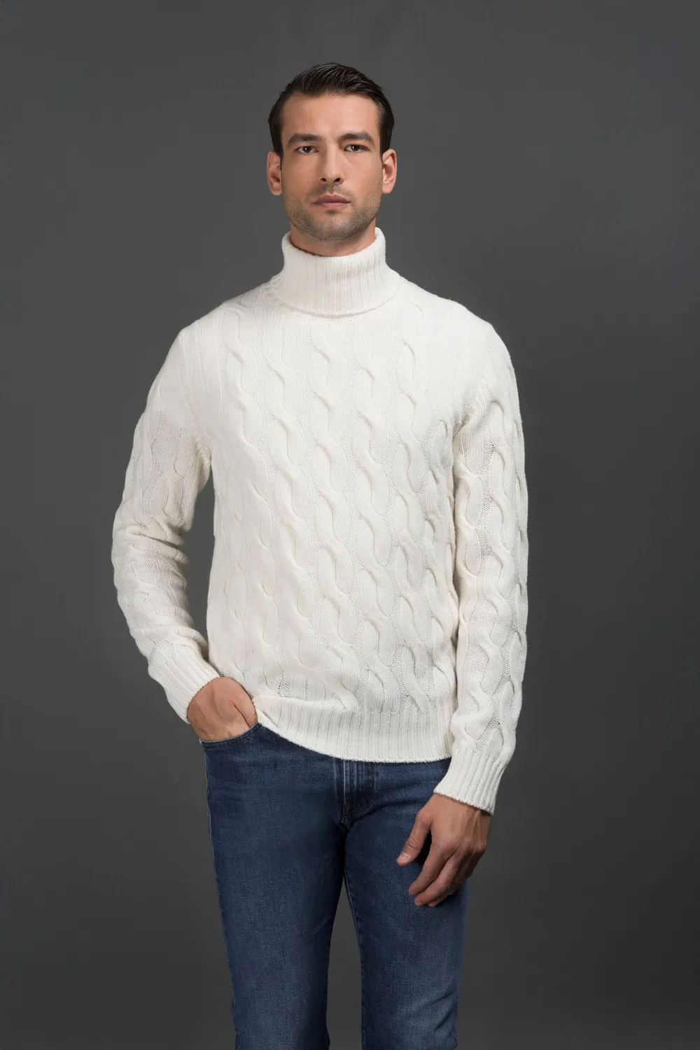 Moorer GORDON-WS3 høyhalset genser marine/milk ull cashmere