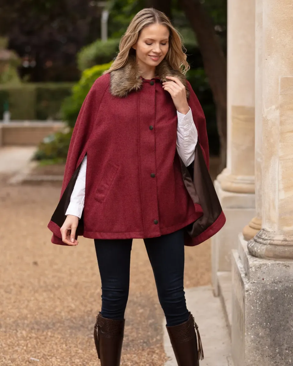 John Partridge Newbury Tweed Cape kappe Jalapeno Red one size