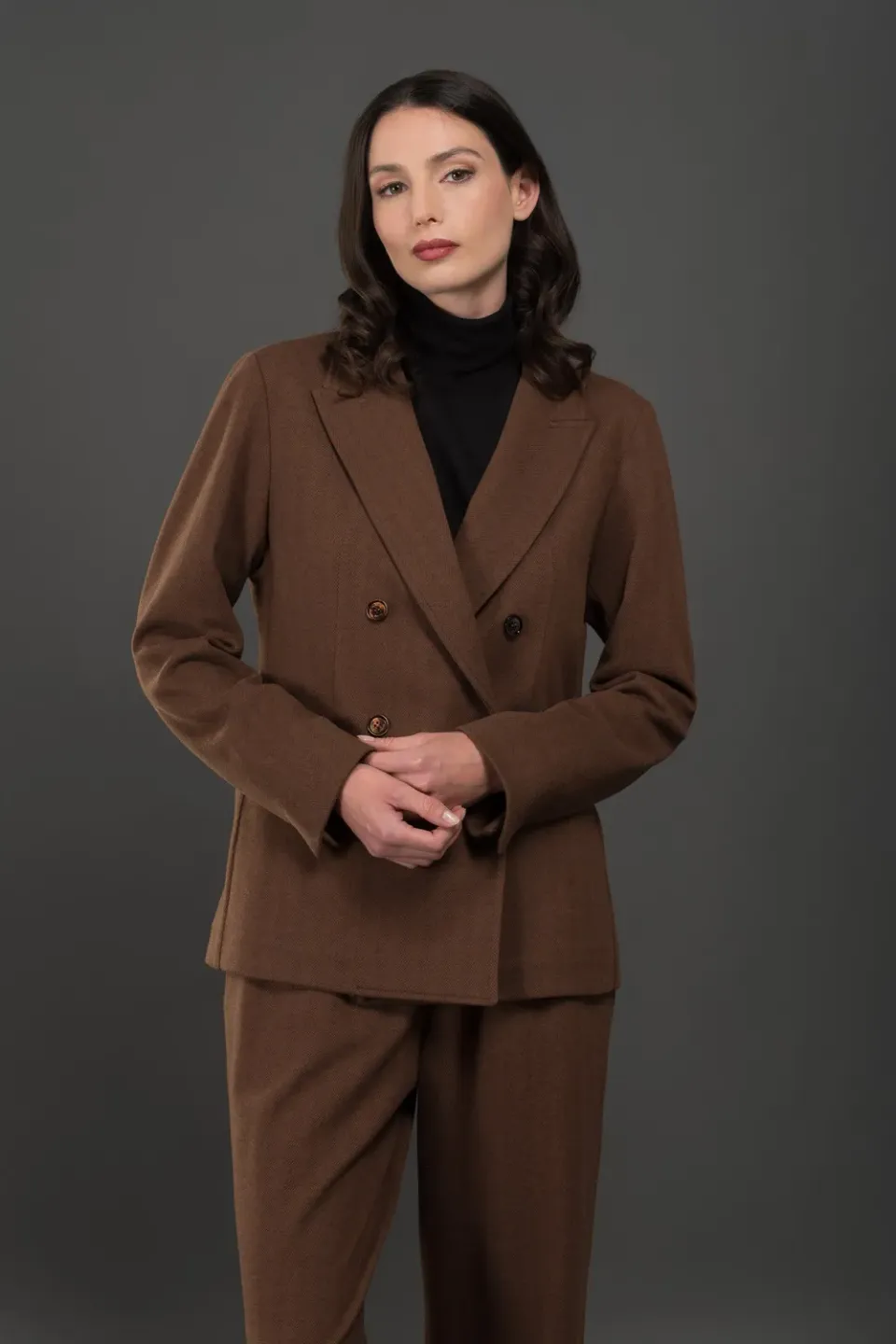 Moorer Aleria-PAR dobbeltspent blazer Caffè stretchjersey