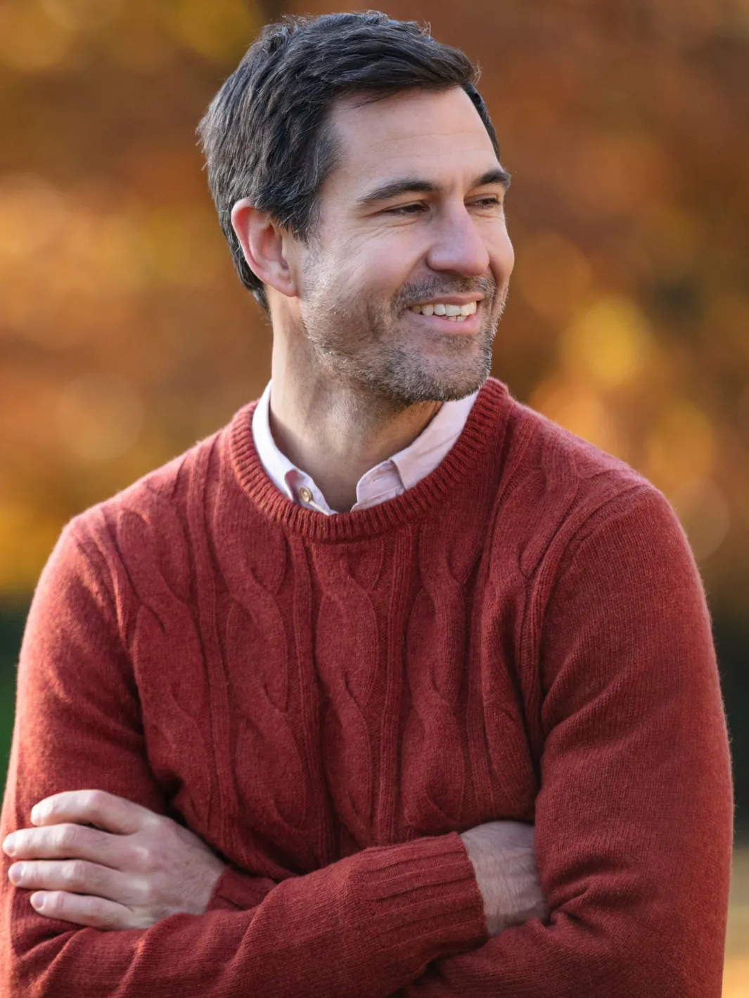John Partridge Cable Knit Jumper kabelgenser Rust lammeullblanding