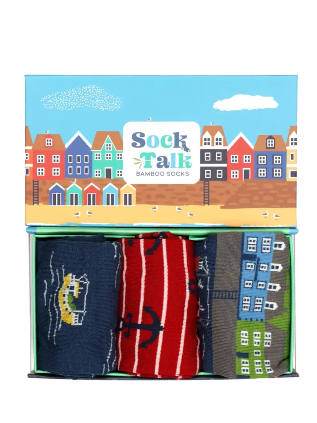 John Partridge Sock Gift Box Nautical sokker 3 par bambusblanding
