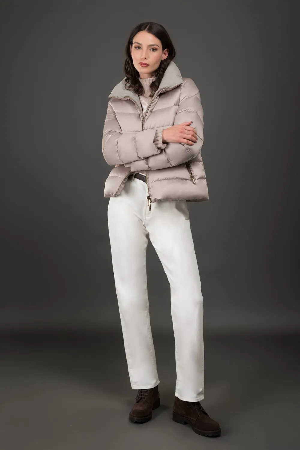 Moo rer JOLINE-Q-GS5 høyhalset genser mandel/hvit ull cashmere