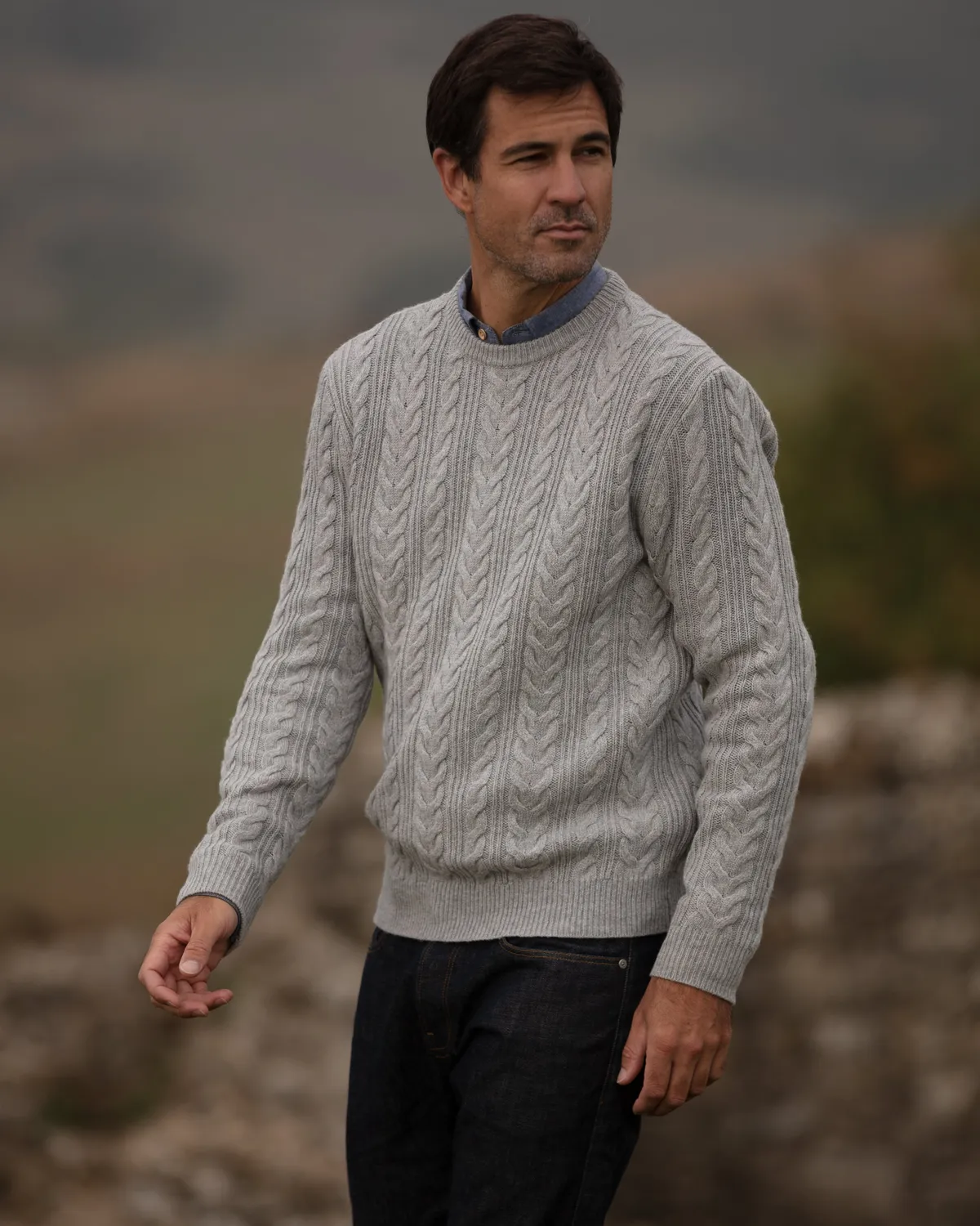 John Partridge Herringbone Crew Neck Jumper genser grå lambswool