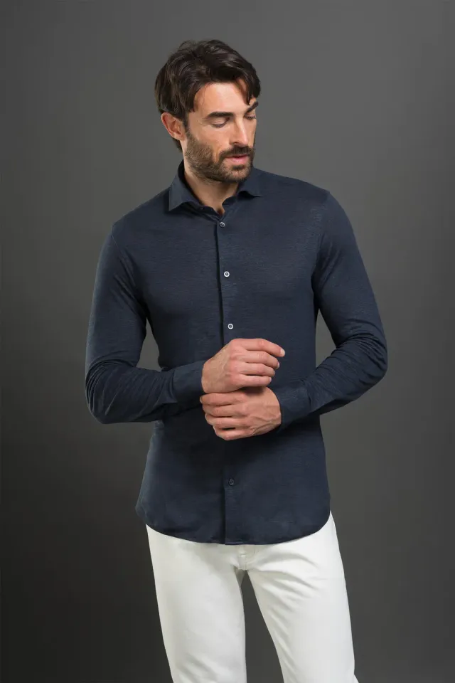 Moorer SORRENTO-LI1 linskjorte navy aloe-finish