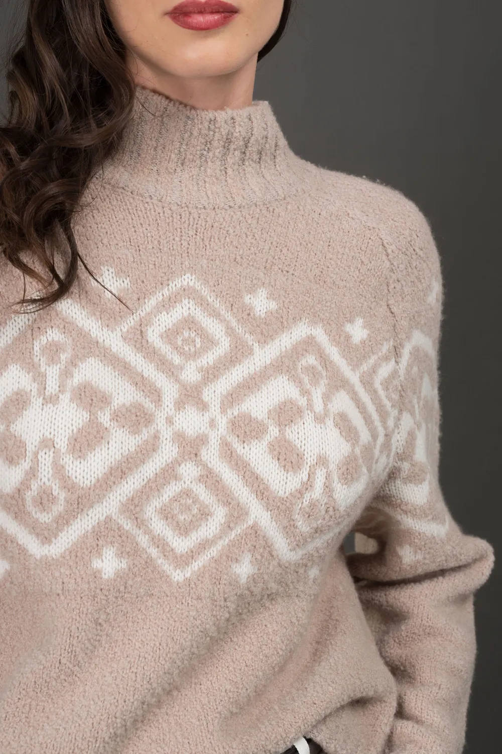 Moo rer JOLINE-Q-GS5 høyhalset genser mandel/hvit ull cashmere