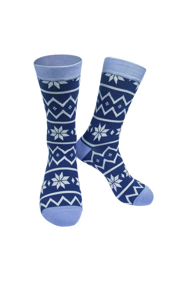 John Partridge Socks sokker Fair Isle marineblå bambusblanding