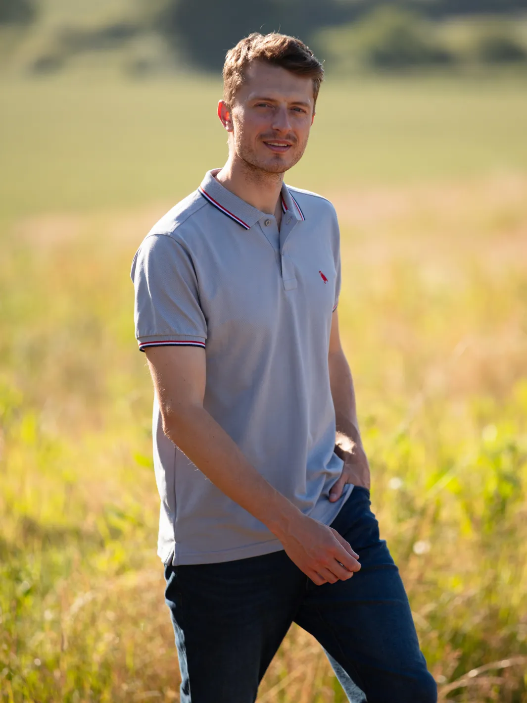 John Partridge Tipped Polo Shirt poloskjorte grå bomull S–2XL