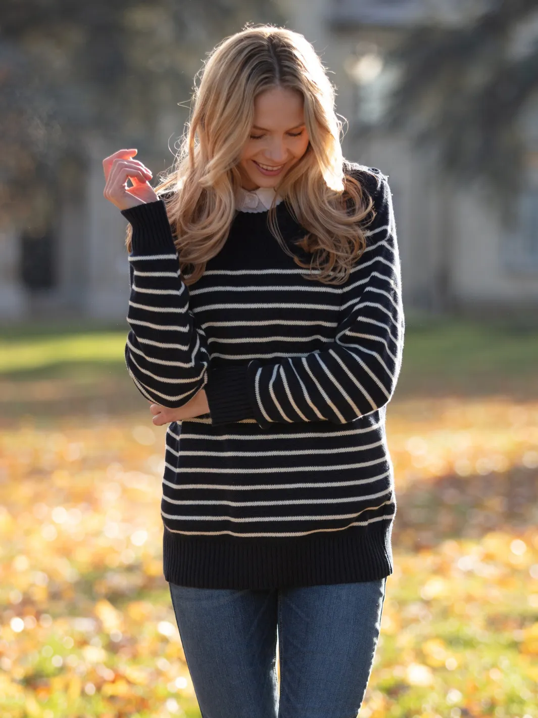 John Partridge Breton Stripe Sweatshirt genser navy stripe bomull