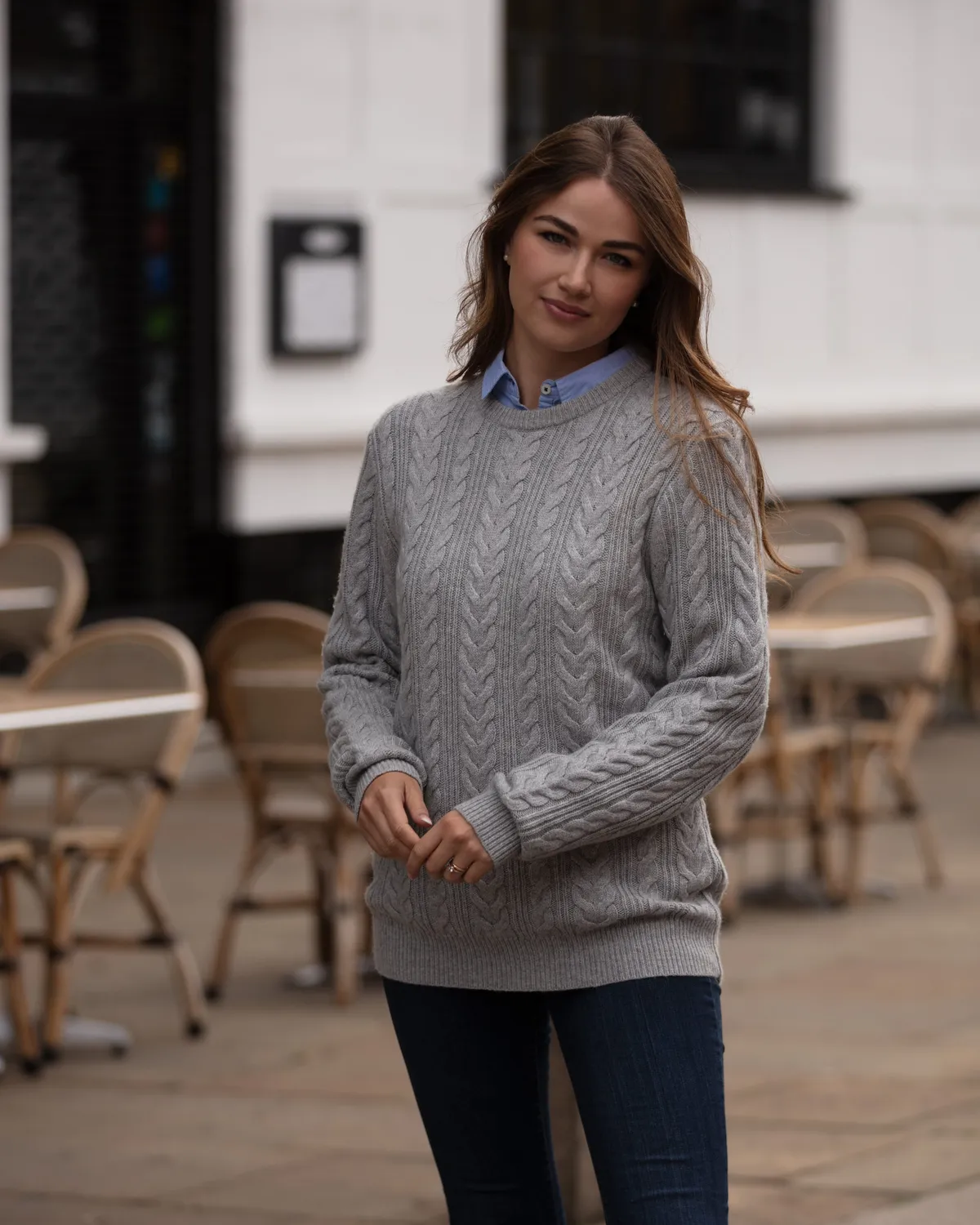 John Partridge Herringbone Crew Neck Jumper genser grå lambswool