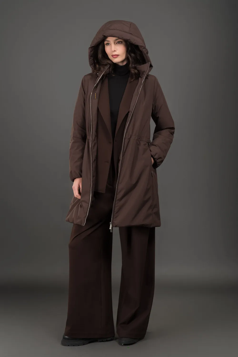 Moorer ALERIA-J dobbeltspent blazer i jersey brun