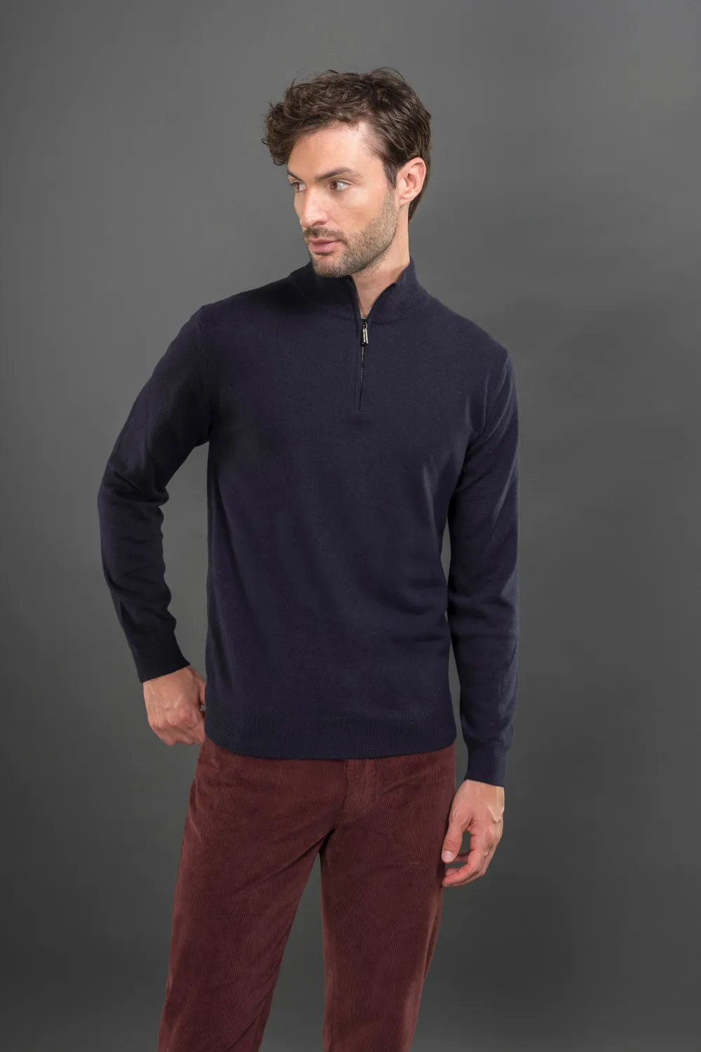 Moorer TERNI-WS5 half zip-genser i kashmir og silke