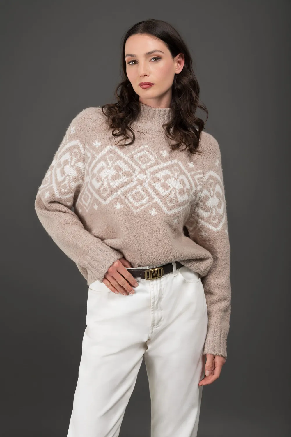 Moo rer JOLINE-Q-GS5 høyhalset genser mandel/hvit ull cashmere