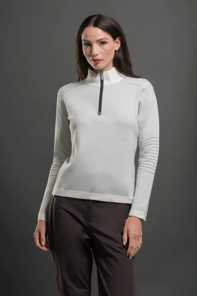 Moorer STRIA-W-ET ullgenser halv glidelås Bianco/Taupe, merinoull