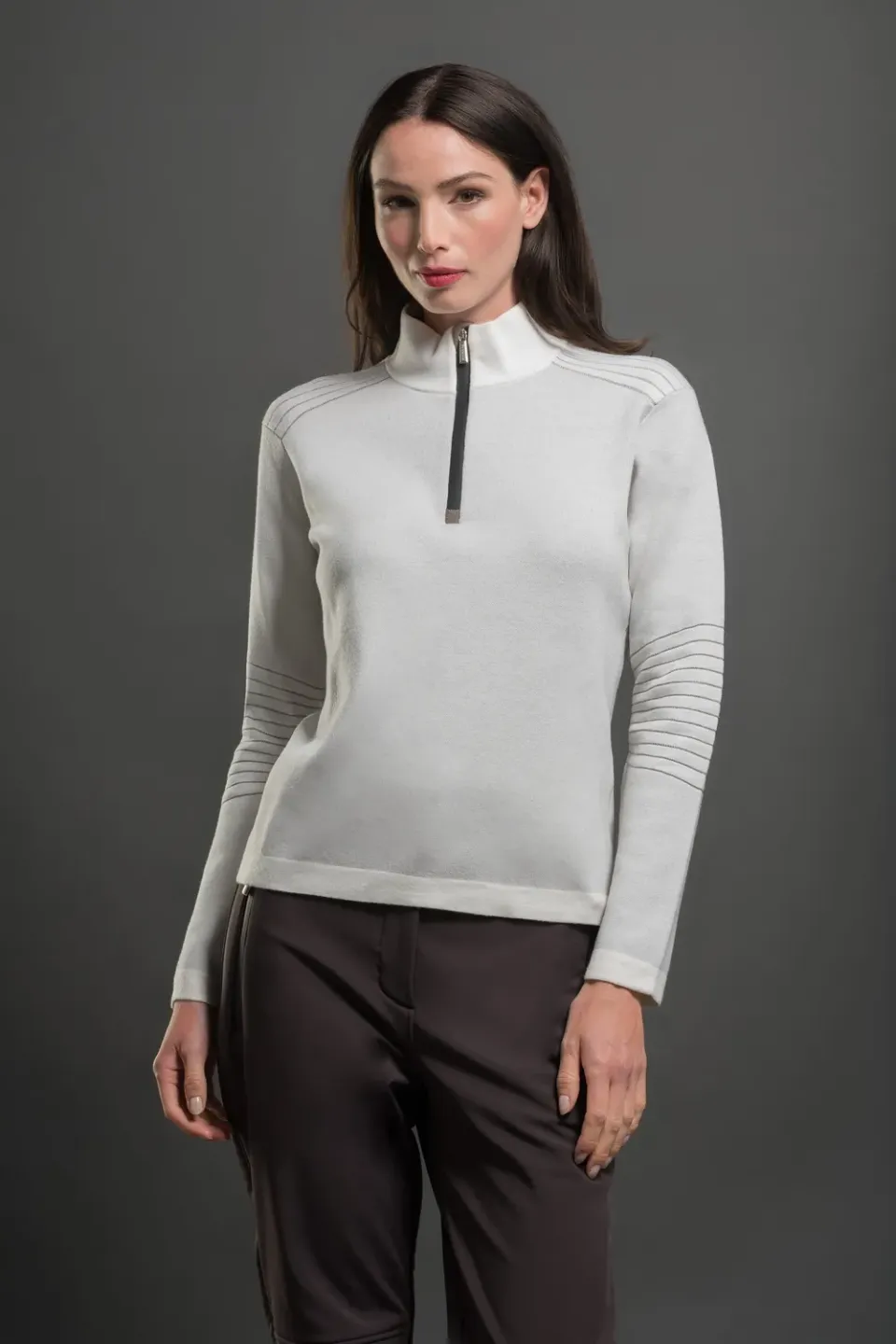 Moorer STRIA-W-ET ullgenser halv glidelås Bianco/Taupe, merinoull