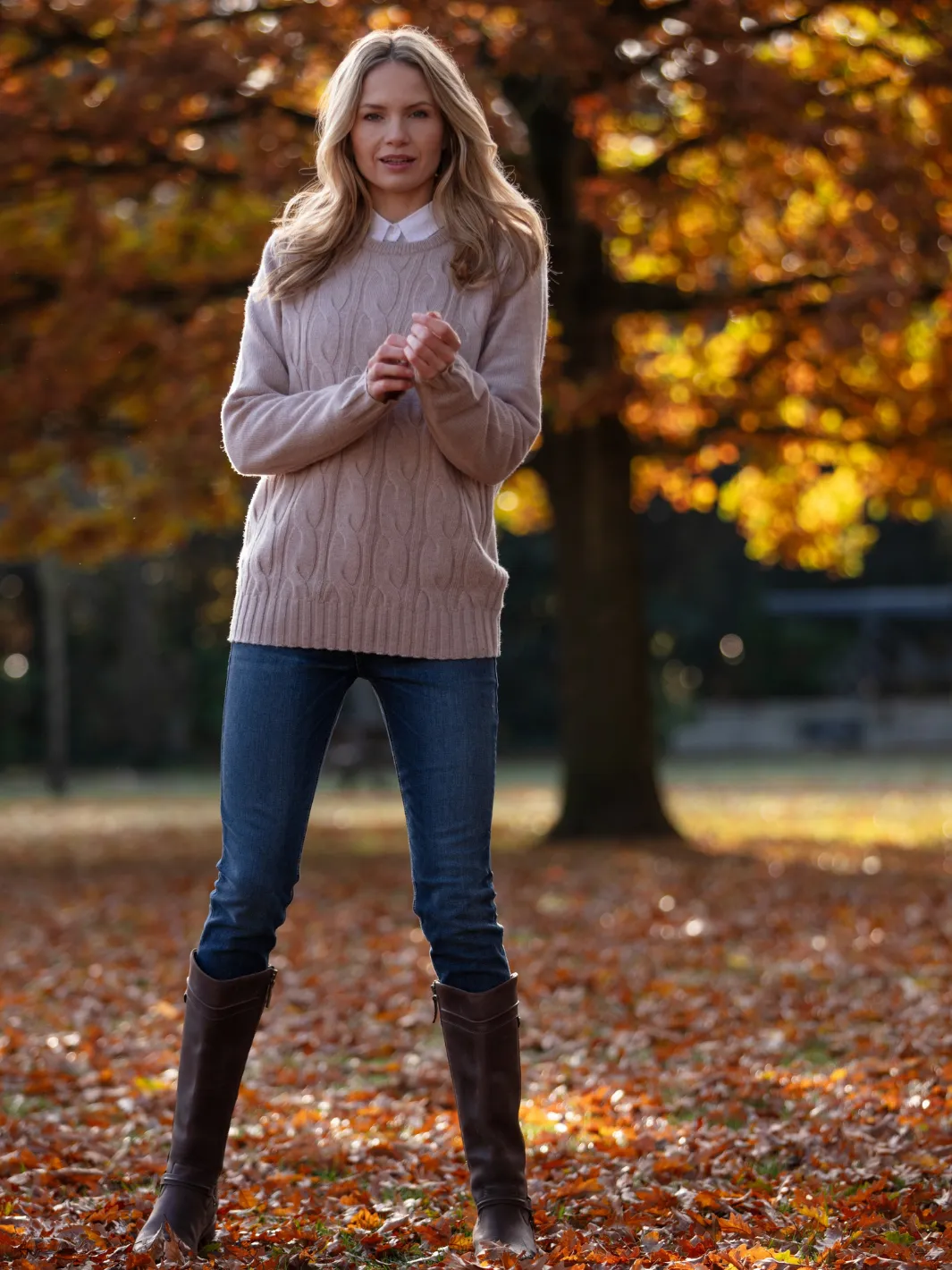 John Partridge Cable Knit Jumper genser oatmeal lammeullblanding