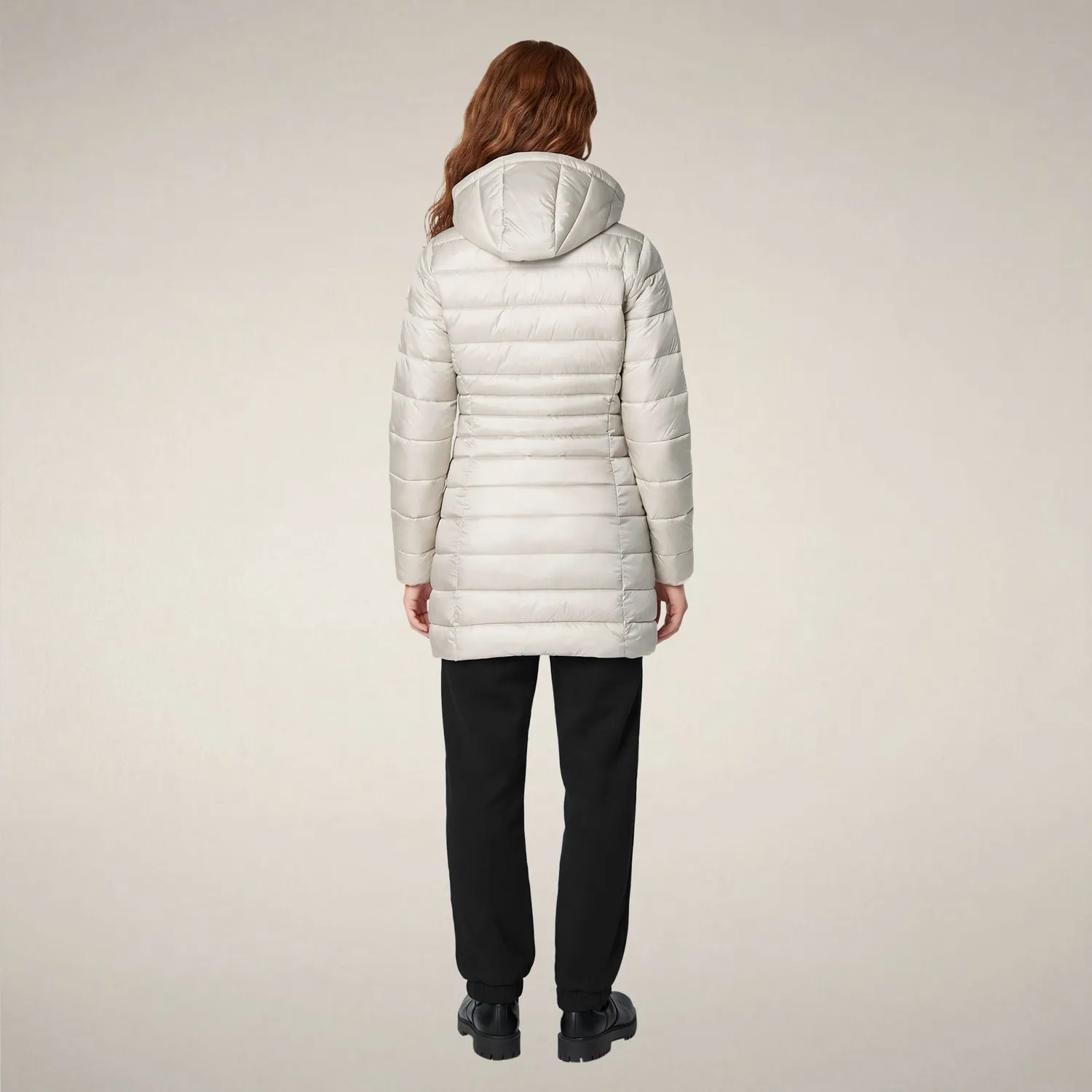 Save The Duck Reese kåpe dame Rainy Beige lang med hette