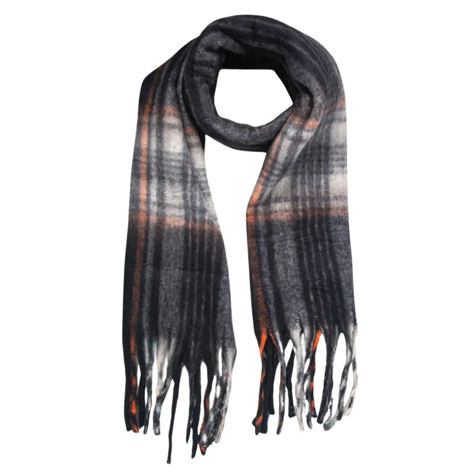 John Partridge Heavyweight Check Print Scarf skjerf svart rutet viskose