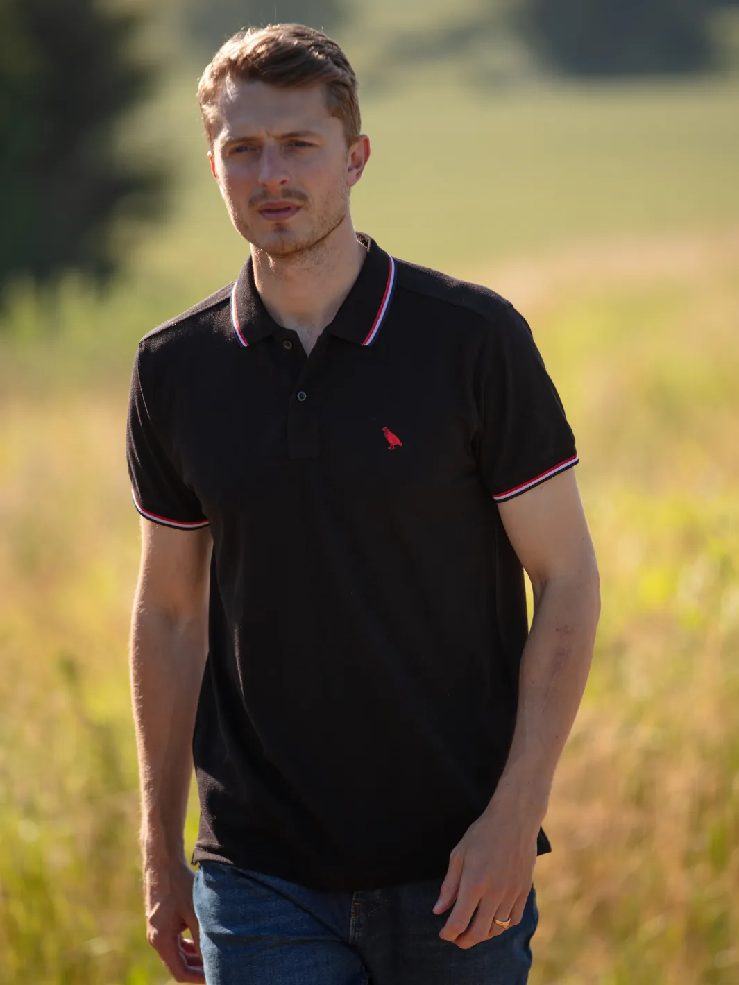 John Partridge Tipped Polo Shirt poloskjorte svart bomull