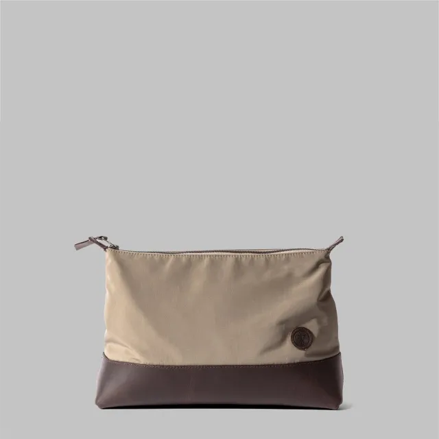 John Partridge Silverdale Beige Nylon & Leather Wash Bag toalettmappe beige 8 l vannavvisende