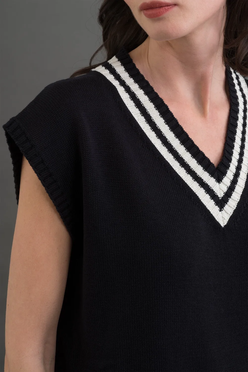 Moorer MERION-CSE strikkevest navy/hvit i merinoull