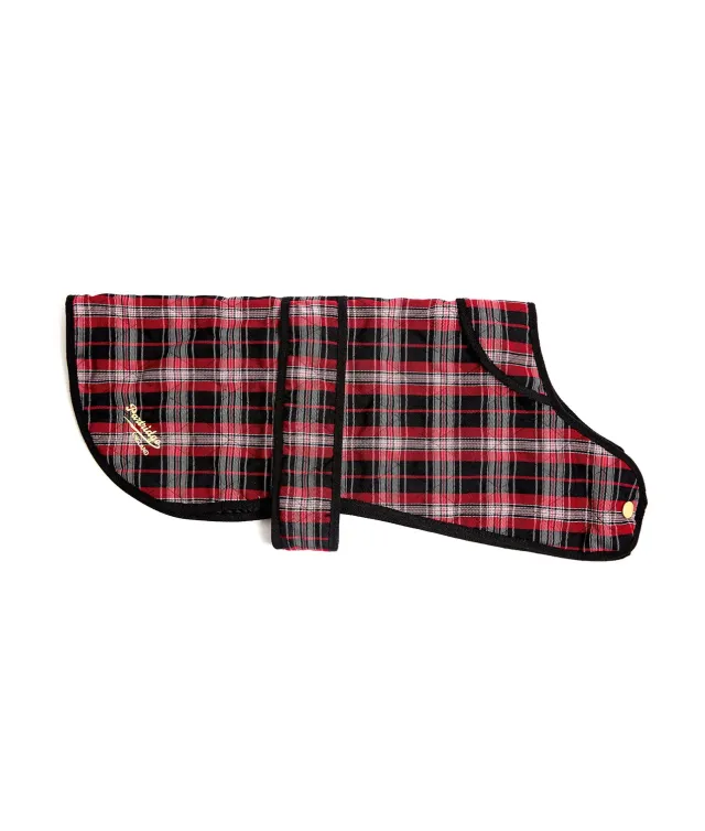 John Partridge Dog Coat hundedekken rød svart hvit tartan quiltet