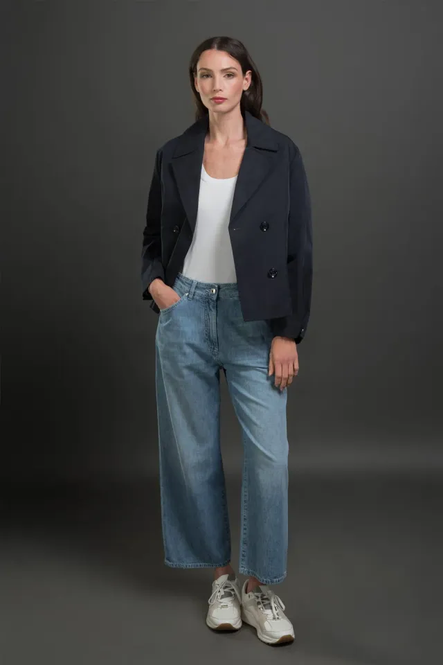 Moorer LENYS-FT kort trenchcoat blå med avtakbar vest