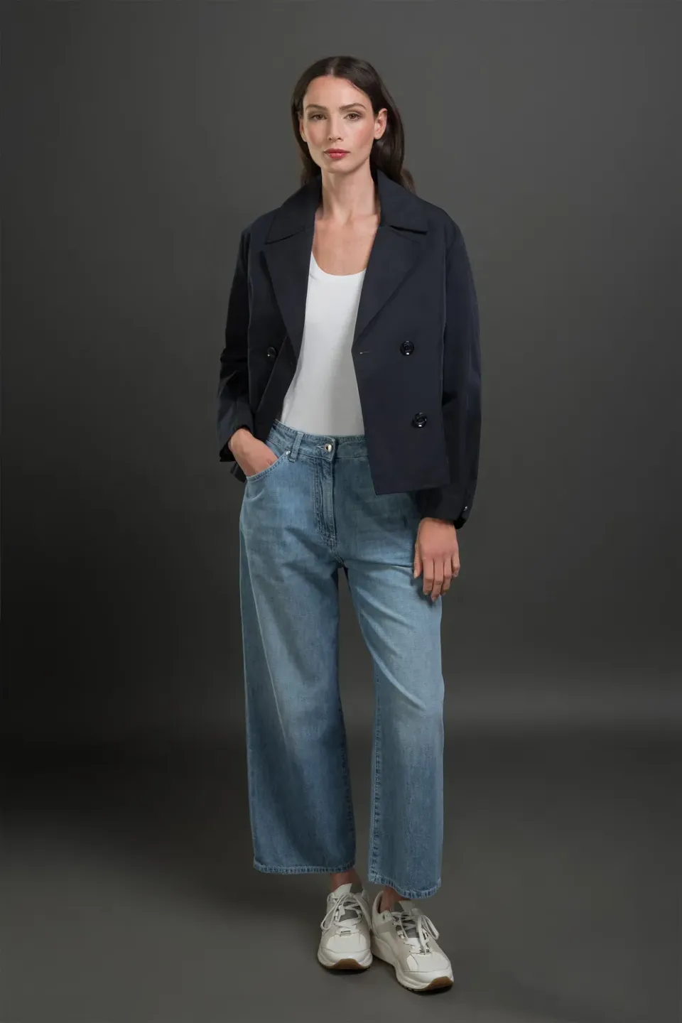 Moorer LENYS-FT kort trenchcoat blå med avtakbar vest