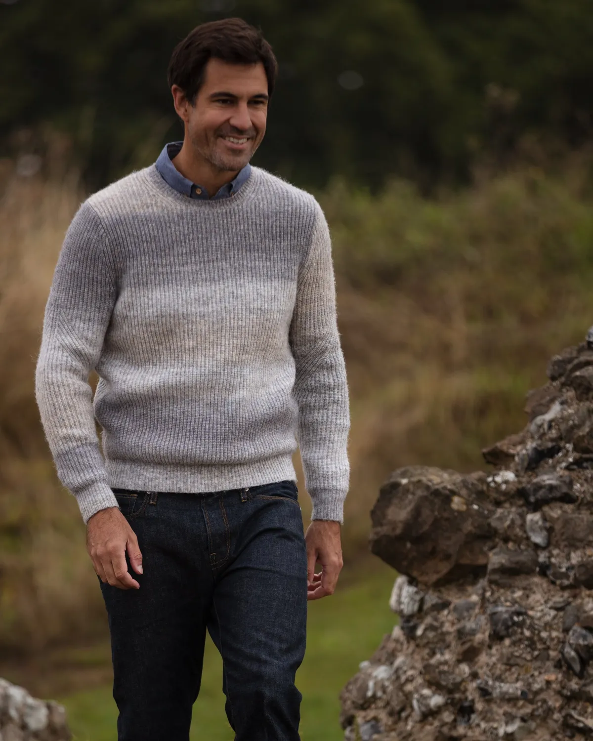 John Partridge Ombre Eco Crew Neck genser gråmelert resirkulert