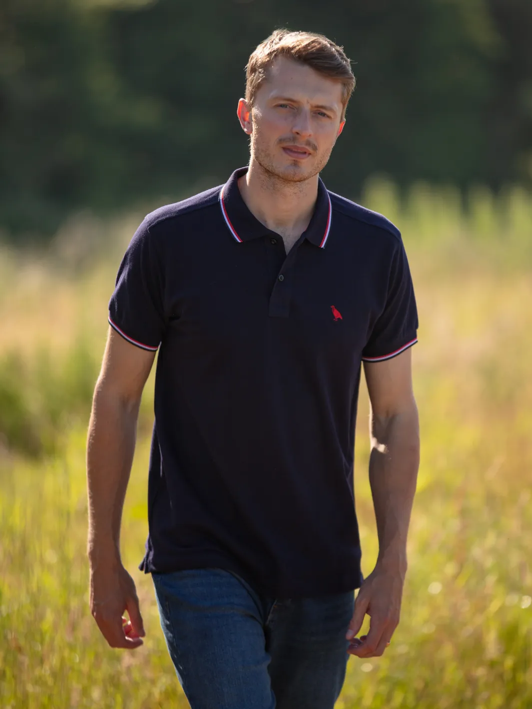 John Partridge Tipped poloskjorte navy bomull S piqué