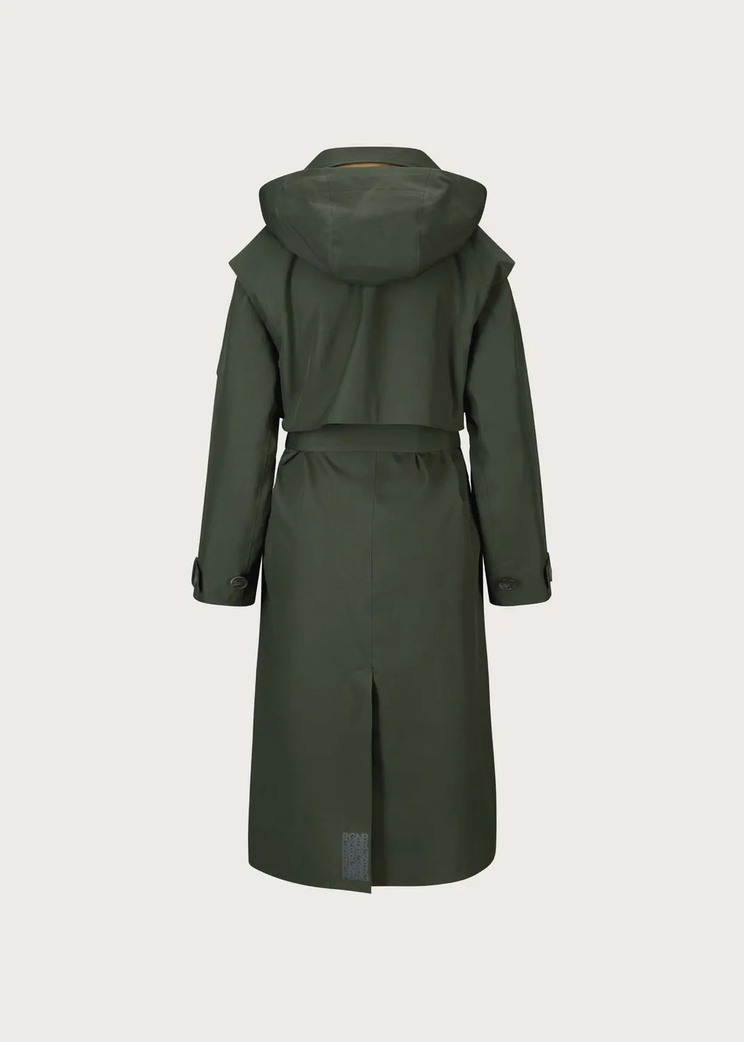 Brgn Regndråpe Trench Coat regnkåpe mørk grønn med avtagbar hette