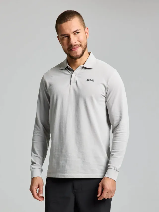 Slam Deck Polo LS langermet poloskjorte herre XS Glacier Grey bomullspiqué