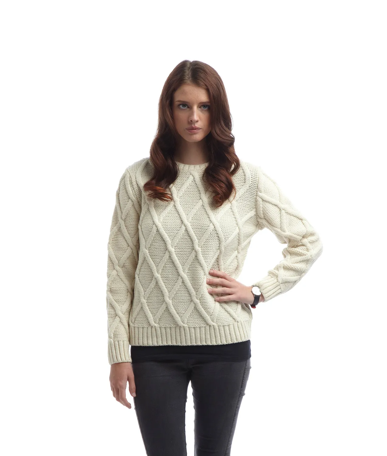 John Partridge Cross Hatch genser dame XL merino krem