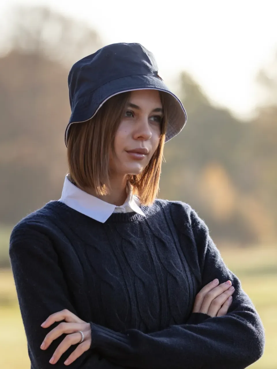 John Partridge Reversible Bucket Hat bøttehatt marineblå/hvit vendbar bomull