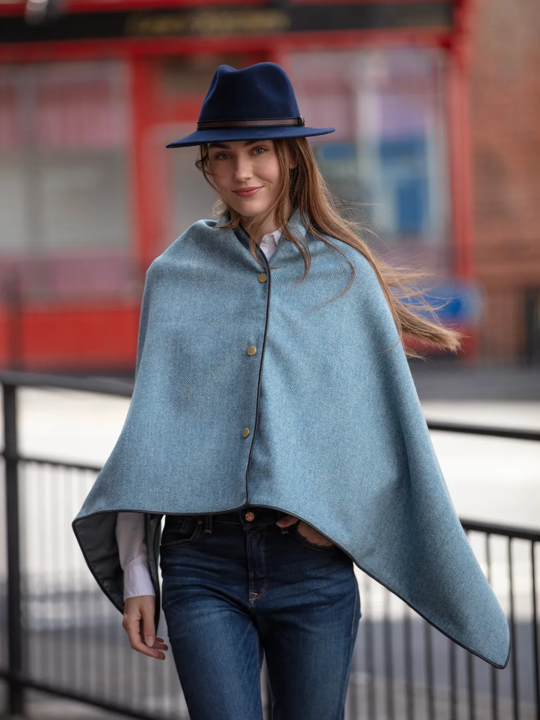 John Partridge Tweed Shawl sjal Blue Herringbone ull