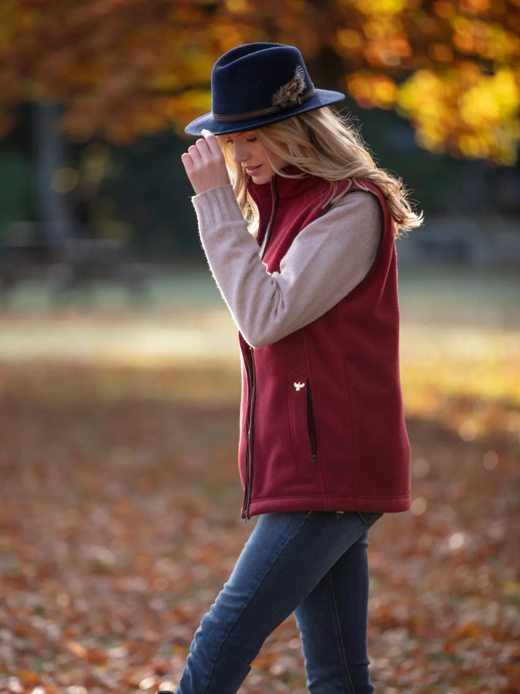 John Partridge Unisex Fleece Gilet fleecevest Burgundy justerbar