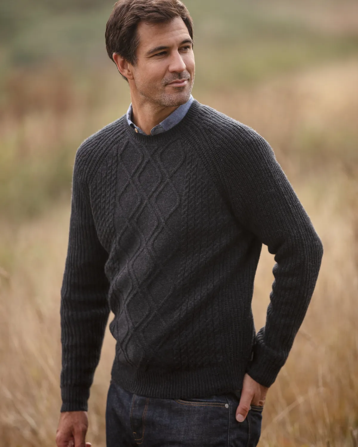 John Partridge Diamond Panel Crew Neck Jumper genser Charcoal ullblanding