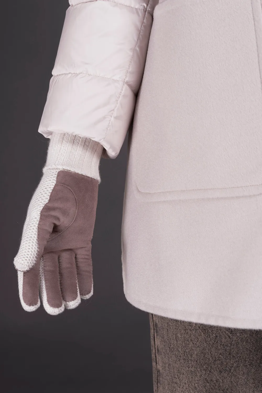 Moorer Knit Suede-KSE strikkehansker Stucco str. 6–9 cashmere