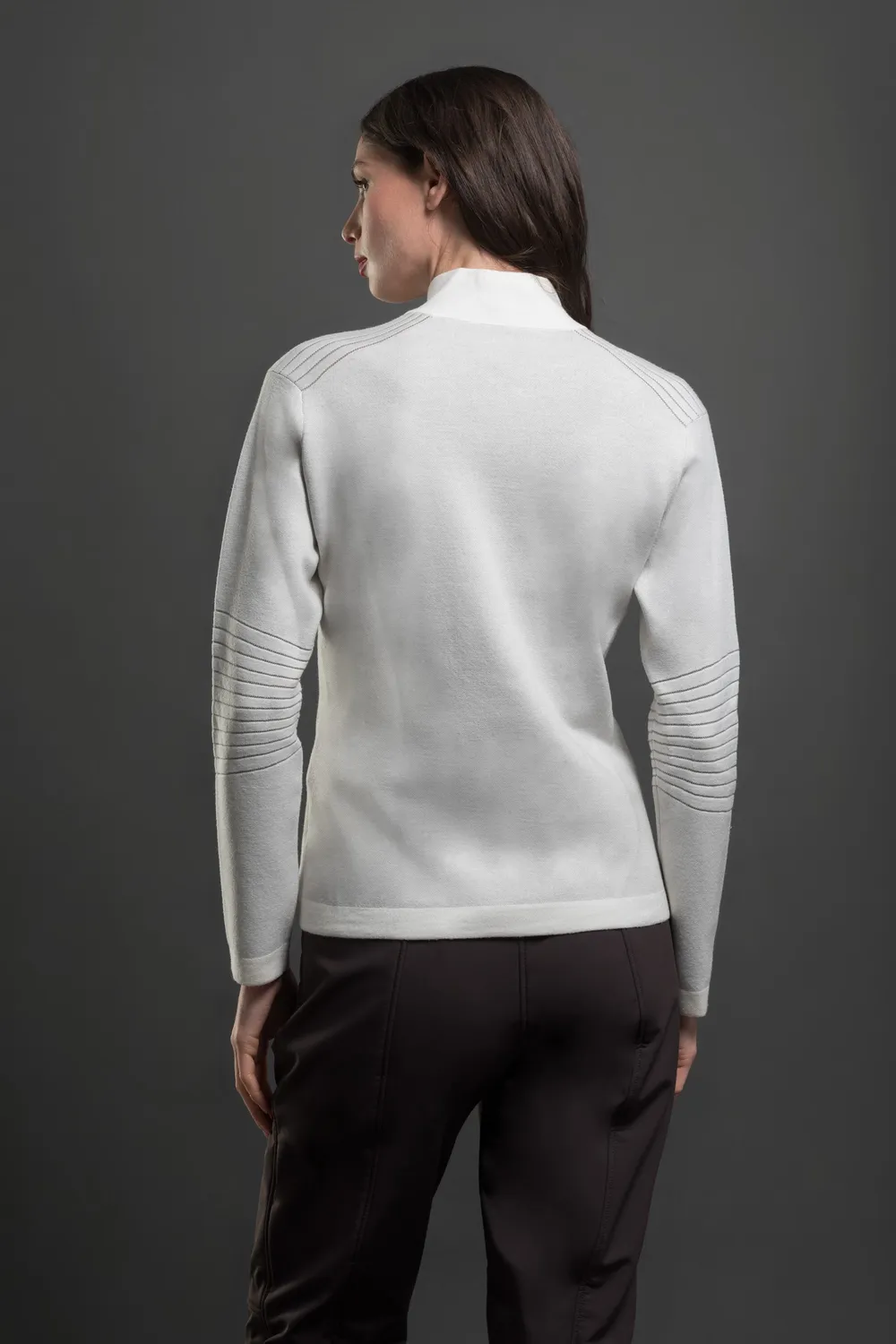 Moorer STRIA-W-ET ullgenser halv glidelås Bianco/Taupe, merinoull